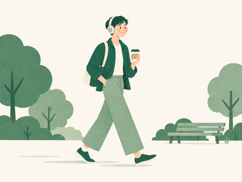 散歩しながら聴く人のイラスト